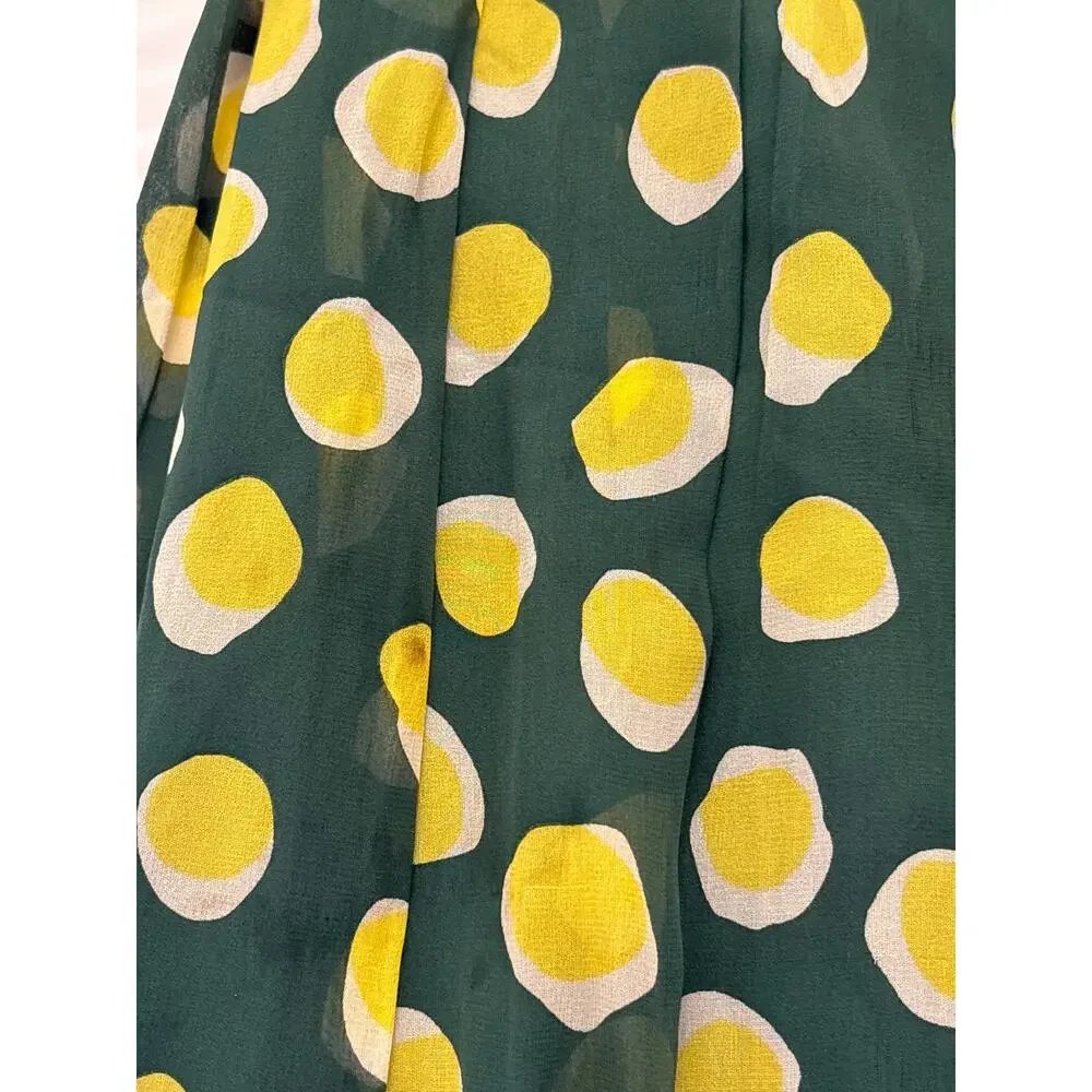 MAX MARA VTG Y2K Silk Chiffon Pleated Green Lemon Yellow Dot Print Skirt US Sz 8 - Picture 6 of 6